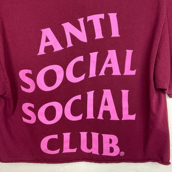 Anti Social Social Club Maroon Read Receipts Custom Cropped Tee Large ASSC - Picture 3 of 6